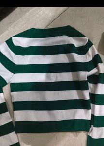 Green &amp; White Striped Cropped Sweater