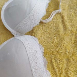 White Lace Push Up Trim Bra