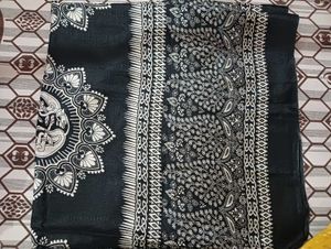 White Black Silk Kalamkari Duppata