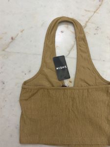 Shein Golden Halter Neck Ring Detail Top