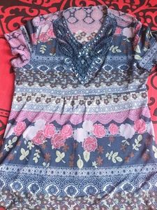 Floral Print Peplum Top with Embellishments