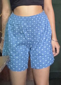 Blue Printed Pajama Shorts
