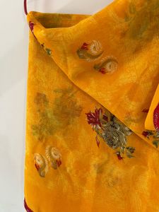 Vibrant Yellow Floral Saree