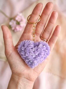 Aesthetic Handmade Purple Fuzzy Heart Keychain - S