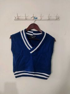 Blue Cropped V-Neck Vest Top