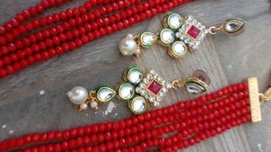 Stunning Red Beaded Necklace Set
