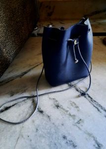 Stylish Blue Drawstring Bucket Bag