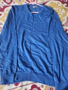 Blue Cotton Crew Neck Sweater