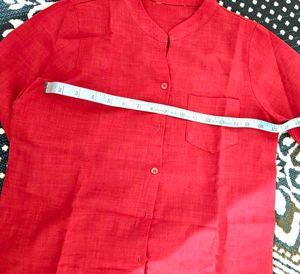 Red Mandarin Collar Shirt