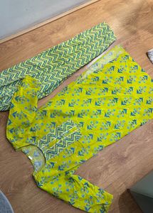 Vibrant Yellow Kurta Set with Blue Floral Print