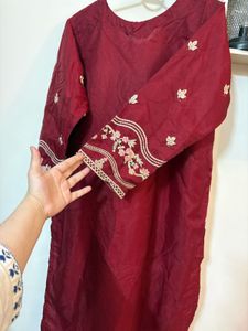 luxury Maroon pakistani suit with beautiful heavy