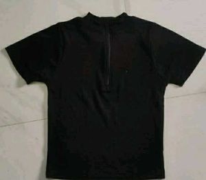 Black Zip Neck Crop Top