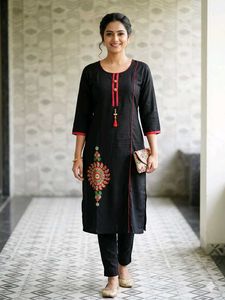 Elegant Black Kurta with Red Accents