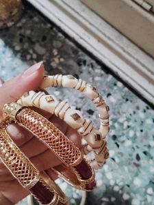 Elegant Gold &amp; Ivory Bangles Set