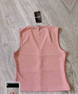 Pink Textured V-Neck Top