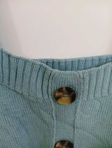 Cute Blue Knit Button-Up Tank Top