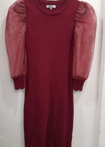 Maroon Body control Party Dress