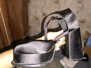 Chic Black Satin Block Heels
