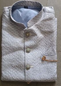 Men's Grey Kurta Set with Nehru Jacket