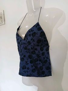 Blue floral halter neck top