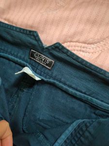 Teal Wide Leg Belted Pants