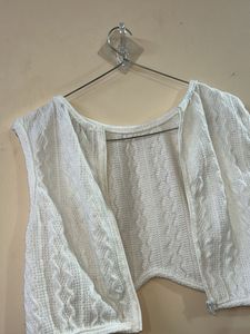 White Knit Sleeveless Cardigan