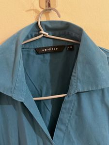 Blue Collared Short-Sleeve Top