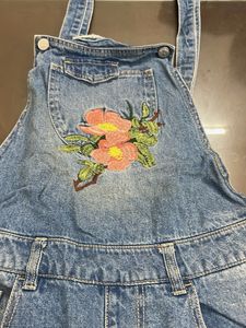 Floral Embroidered Denim Overalls