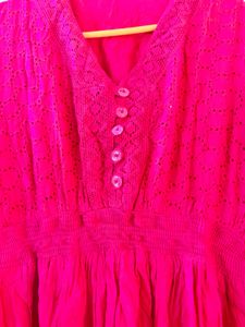 Vibrant Tode Pink Embroidered One piece