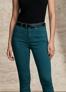 Teal Skinny Fit Cotton Pant