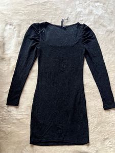Sparkly Black Long Sleeve Mini Dress