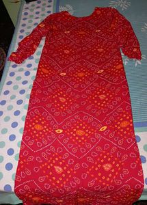 Red Bandhani Print Kurta Set with Dupatta