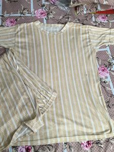 😴Beige Cozy Striped Co-ord Set / Night Suit ✨