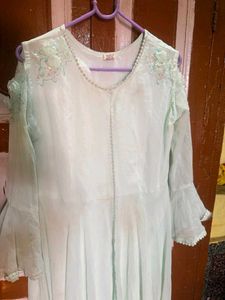 Elegant Mint Green Cold Shoulder Kurta Set