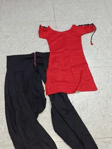 Red Top & Black Salwar Kameez Set