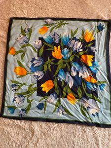 Vibrant Floral Print Silk Scarf