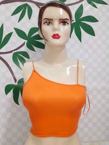 (912)Orange Ribbed Asymmetrical Tank