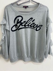 Sparkly "Believe" Ruffle Baggy Sleeve Top