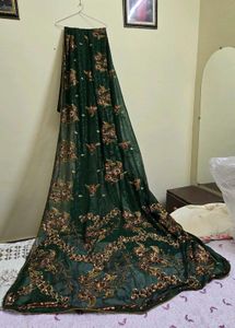 Emerald Green Sequined Saree