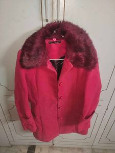 magenta Fur Collar Coat