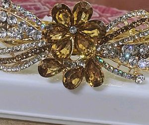 Two Elegant Gold and Silver Crystal Hair Clips