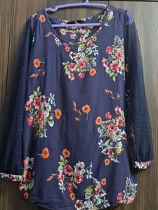 Elegant Floral Print Kurta with Sheer Sleeves