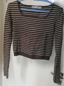 Brown Striped Square Neck Crop top