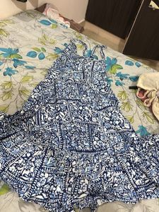 Boho Blue & White Midi Sun Dress