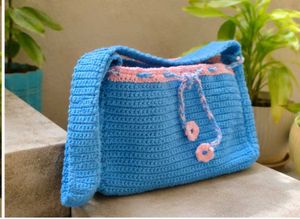 Handmade Crochet Blue Shoulder Bag