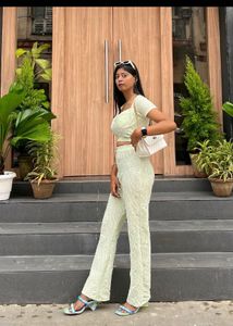 Stylish Textured Crop Top &amp; Pants Set