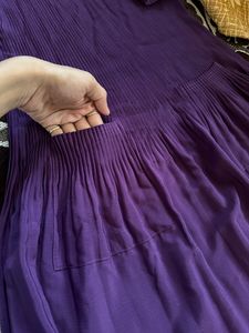 Purple Pleated Dress with Pockets -A010
