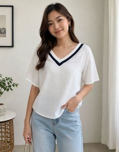 White V-Neck Casual Top
