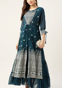 teal green georgette sequins embroidered part wear