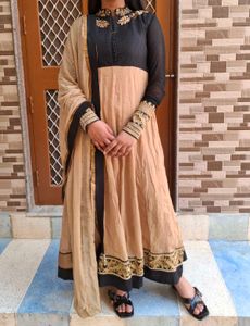 Elegant Two-Tone Anarkali Kurta zardozi worked hea